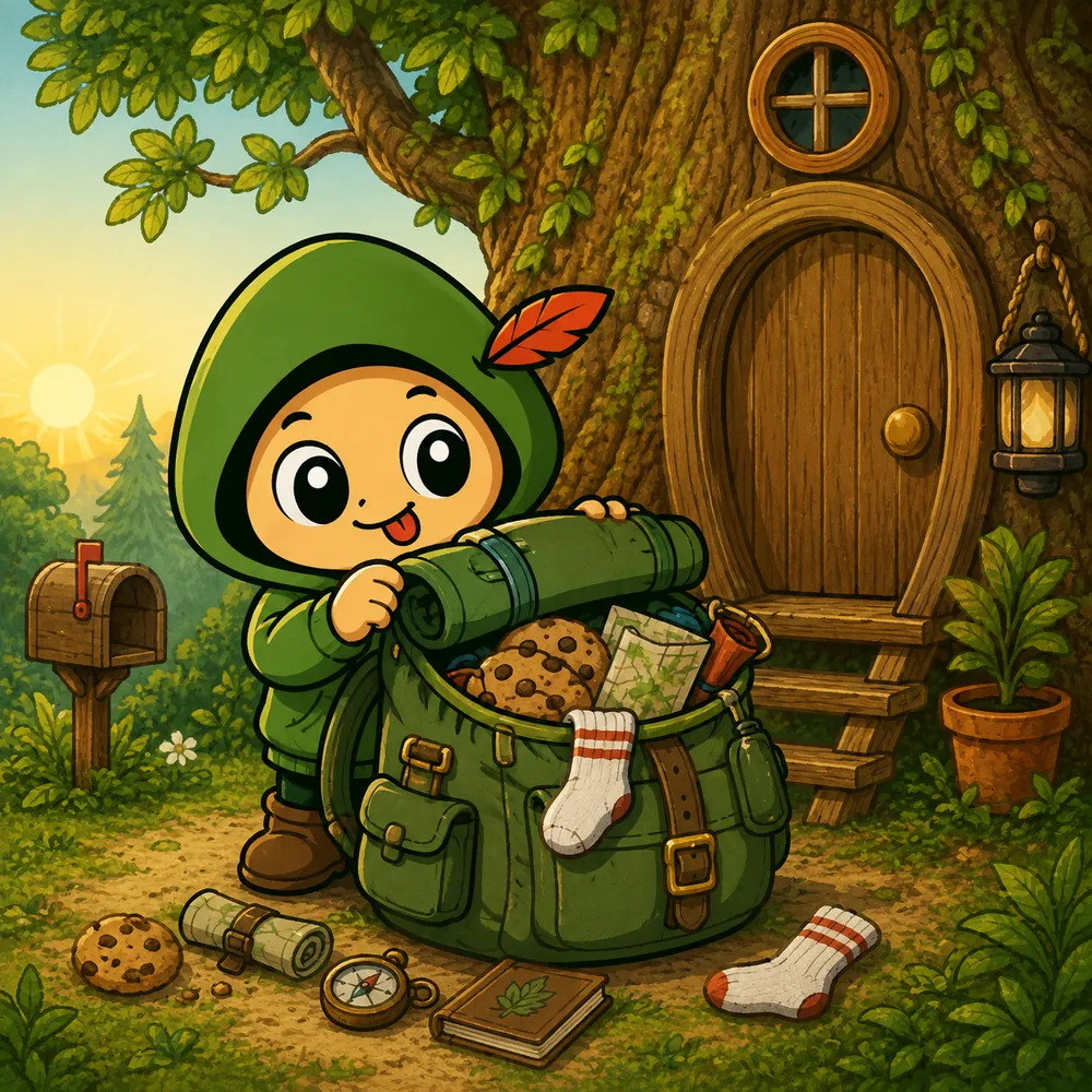 Pip gathering supplies before leaving home